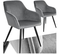 Chaise - TECTAKE - Lot de 2 chaises MARILYN effet velours style scandinave rembourrée, pieds acier noir, 58 x 62 x 82 cm - Gris/Noir