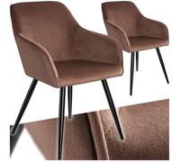 Chaise - TECTAKE - Lot de 2 chaises MARILYN effet velours style scandinave rembourrée, pieds acier noir, 58 x 62 x 82 cm - Brun/Noir