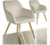 Chaise - TECTAKE - Lot de 2 chaises MARILYN en tissu, style scandinave rembourrée, pieds en acier doré, 58 x 62 x 82 cm - Crème/Doré