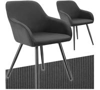 Chaise - TECTAKE - Lot de 2 chaises MARILYN en velours côtelé rembourrée et pieds en acier noir, 58 x 62 x 82 cm - Anthracite/Noir