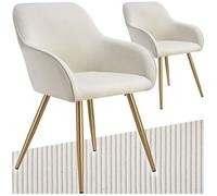 Chaise - TECTAKE - Lot de 2 chaises MARILYN en velours côtelé rembourrée et pieds en acier robustes, 58 x 62 x 82 cm - Crème/Doré