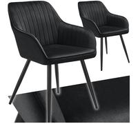 Chaise - TECTAKE - Lot de 2 chaises MARYLIN effet velours capitonné rembourrée et pieds acier noir, 58 x 62 x 82 cm - Noir