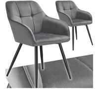 tectake® Lot de 2 Chaises de Salle à Manger rembourrées Modernes Chaise Velours satiné Fauteuil Salon Chaise Scandinave Pieds en Acier Chaises pour Coiffeuse, Chambre, Coiffeuse, Salon, Dressing
