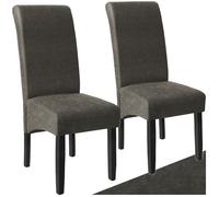 Chaise - TECTAKE - Lot de 2 fauteuils de salle à manger ergonomique en cuir synthétique et pieds en bois massif - Gris marbré