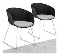 Chaise - TECTAKE - Lot de 2 fauteuils LOGART rembourrés avec accoudoirs, dossier, pieds fins, 59,5 x 56 x 80,5 cm - Noir/Chrome