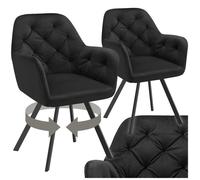 Chaise - TECTAKE - Lot de 2 fauteuils LUCIA pivotants et rembourrés, en velours motif matelassé, 58 x 58 x 87 cm - Noir