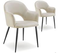 Chaise - TECTAKE - Lot de 2 fauteuils SACHEL aspect velours rembourré avec pieds en acier revêtus, 57 x 61,5 x 87,5 cm - Crème