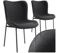 Chaise - TECTAKE - Lot de 2 fauteuils TESSA avec revêtement en tissu, ergonomique et rembouré, 54 x 62 x 90 cm - Noir/Noir