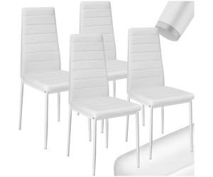 Chaise - TECTAKE - Lot de 4 chaises avec surpiqûre THOMAS dossier haut et ergonomique, pieds en acier, 45 x 48 x 98,5 cm - Blanc