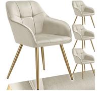Chaise - TECTAKE - Lot de 4 chaises MARYLIN effet velours capitonné rembourrée et pieds acier doré, 58 x 62 x 82 cm - Crème/Or