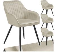 Chaise - TECTAKE - Lot de 4 chaises MARYLIN effet velours capitonné rembourrée et pieds acier noir, 58 x 62 x 82 cm - Crème