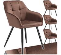 tectake® Lot de 4 Chaises de Salle à Manger rembourrées Modernes Chaise Velours satiné Fauteuil Salon Chaise Scandinave Pieds en Acier Chaises pour Coiffeuse, Chambre, Coiffeuse, Salon, Dressing