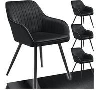 Chaise - TECTAKE - Lot de 4 chaises MARYLIN effet velours capitonné rembourrée et pieds acier noir, 58 x 62 x 82 cm - Noir