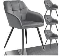 tectake® Lot de 4 Chaises de Salle à Manger rembourrées Modernes Chaise Velours satiné Fauteuil Salon Chaise Scandinave Pieds en Acier Chaises pour Coiffeuse, Chambre, Coiffeuse, Salon, Dressing