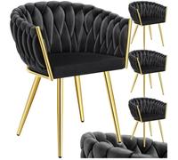 Chaise - TECTAKE - Lot de 4 fauteuils ASTANO en velours, design noué avec pieds fin en acier, 60,5 x 55 x 75 cm - Noir/Or