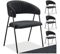 tectake® Chaises en Tissu rembourrées, Lot de 4, Dossier en forme de C | Motif matelassé, Mousse haute densité, Pieds fins en Acier, 60 x 58 x 85 cm, Max. 150 kg, Patins antidérapants, Noir