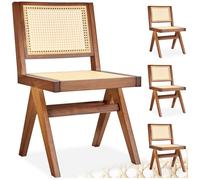tectake® Lot de 4 Chaises de Salle à Manger Design en Chêne Bois Massif & Cannage Chaise de Table à Manger Chaise Confortable Meuble Salon pour Coiffeuse, Chambre, Cuisine, Bureau, Cabinet, Dressing