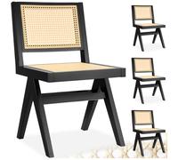 tectake® Chaise de Salle à Manger, Lot de 4, Bois Massif & Cannage Viennois | Style Bohème, Grand Dossier, Large Assise, Pieds en forme de A stables, 48,5 x 53,5 x 83 cm, Charge max. 120 kg, Noir