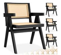 tectake® Lot de 4 Chaises de Salle à Manger Design Noir en Bois massif & Cannage Chaise de table à manger avec Accoudoirs Chaise Confortable pour coiffeuse, chambre, cuisine, bureau, cabinet, dressing