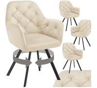 Chaise - TECTAKE - Lot de 4 fauteuils LUCIA pivotants et rembourrés, en velours motif matelassé, 58 x 58 x 87 cm - Crème