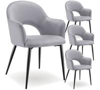 Chaise - TECTAKE - Lot de 4 fauteuils SACHEL aspect velours rembourré avec pieds en acier revêtus, 57 x 61,5 x 87,5 cm - Gris clair