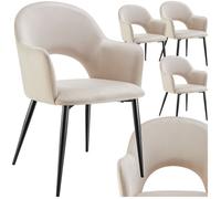 Chaise - TECTAKE - Lot de 4 fauteuils SACHEL aspect velours rembourré avec pieds en acier revêtus, 57 x 61,5 x 87,5 cm - Crème