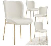 tectake® Lot de 4 Chaises de Salle à Manger ergonomiques Design scandinave Confortable en Tissu Bouclette, Pieds en métal doré, Chaise Cosy pour Salon, Chambre, Chaise Coiffeuse, Chaise de Bureau