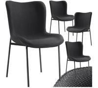 Chaise rembourrée forme ergonomique avec dossier haut Lot de 4 Tissu noir/noir