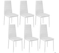 Chaise - TECTAKE - Lot de 6 chaises avec surpiqûre THOMAS dossier haut et ergonomique, pieds en acier, 45 x 48 x 98,5 cm - Blanc