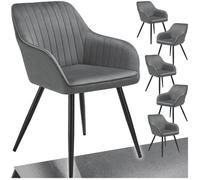 tectake® Lot de 6 Chaise de Salle à Manger rembourrée Moderne Chaise Velours Fauteuil Salon Chaise Scandinave Pieds en Acier Élégant Chaise Coiffeuse, Chambre, Coiffeuse, Salon, Cuisine, Dressing