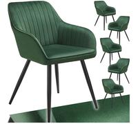 Chaise - TECTAKE - Lot de 6 chaises MARYLIN effet velours capitonné rembourrée et pieds acier noir, 58 x 62 x 82 cm - Vert foncé