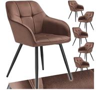 tectake® Lot de 6 Chaises de Salle à Manger rembourrées Modernes Chaise Velours satiné Fauteuil Salon Design Scandinave Pieds en Acier Chaise pour Coiffeuse, Chambre, Coiffeuse, Salon, Dressing