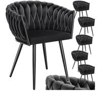 Chaise - TECTAKE - Lot de 6 fauteuils ASTANO en velours et design noué avec pieds fin en acier, 60,5 x 55 x 75 cm - Noir