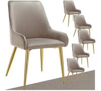 Chaise - TECTAKE - Lot de 6 fauteuils AVANE aspect velours rembourré au style scandinave ergonomique, 52 x 61 x 89 cm - Taupe