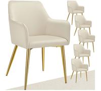 Chaise - TECTAKE - Lot de 6 fauteuils AVANE aspect velours rembourré au style scandinave ergonomique, 55 x 63,5 x 86,5 cm - Beige