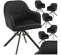 Chaise - TECTAKE - Lot de 6 fauteuils LONA pivotants avec rembourrage épais aspect velours, 56 x 59 x 81 cm - Noir/Noir