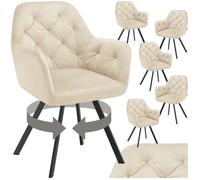 Chaise - TECTAKE - Lot de 6 fauteuils LUCIA pivotants et rembourrés, en velours motif matelassé, 58 x 58 x 87 cm - Crème