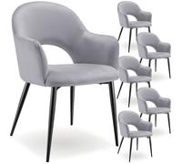 tectake® Lot de 6 Chaises de Salle à Manger rembourrées Modernes Velours Fauteuil Salon Chaise Scandinave Pieds en Acier laqué Élégant avec Accoudoirs Chaise pour Coiffeuse, Chambre, Dressing, Salon