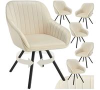 Chaise - TECTAKE - Lot de 6 fauteuils SNUG pivotants avec accoudoirs, aspect velours rembourré, 58 x 58 x 82 cm - Crème