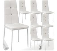 Chaise - TECTAKE - Lot de 8 chaises JULIEN avec strass, rembourré en cuir synthétique, pieds en acier, 40 x 42 x 97 cm - Blanc