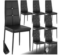 Chaise - TECTAKE - Lot de 8 chaises JULIEN avec strass, rembourré en cuir synthétique, pieds en acier, 40 x 42 x 97 cm - Noir