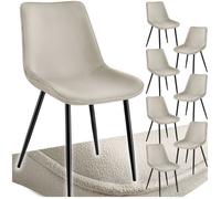 Chaise - TECTAKE - Lot de 8 fauteuils MONROE aspect velours et ergonomique, pieds en acier noir, 48 x 59 x 82,5 cm - Crème