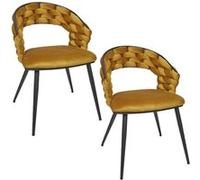 Chaise The Home Deco Factory - Lot de 2 - Dossier tressé velours - Métal Jaune - L62 x l54 x H83 cm jaune