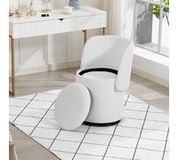Chaise tonneau pivotante avec rangement velours blanc 42x42x75 cm