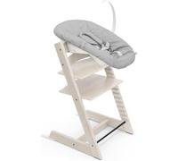 Chaise Tripp Trapp Stokke (Blanchi) avec Newborn Set (Gris) - Utilisez dès la naissance et jusqu’à 9 kg - Confortable, sûr et simple à utiliser