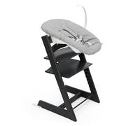 Chaise Tripp Trapp Stokke (Noir) avec Newborn Set (Gris) - Utilisez dès la naissance et jusqu’à 9 kg - Confortable, sûr et simple à utiliser