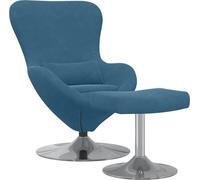 Chaise Œuf avec Pouf with Footstool Bleu Velours