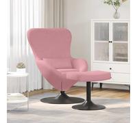 Chaise Œuf Velours Rose avec Pouf Assorti, Fauteuil Lounge Pivotant 360° | Velours doux, base rotative, accoudoirs confortables, design épuré, entretien facile par aspiration