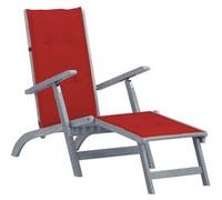 Chaise longue vidaXL avec repose-pieds et coussin, en bois massif d'acacia