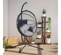 vidaXL Fauteuil suspendu design oeuf avec support gris clair rotin et acier